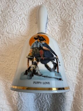 Puppy Love Decorative Collectible Bell - Gold Trim